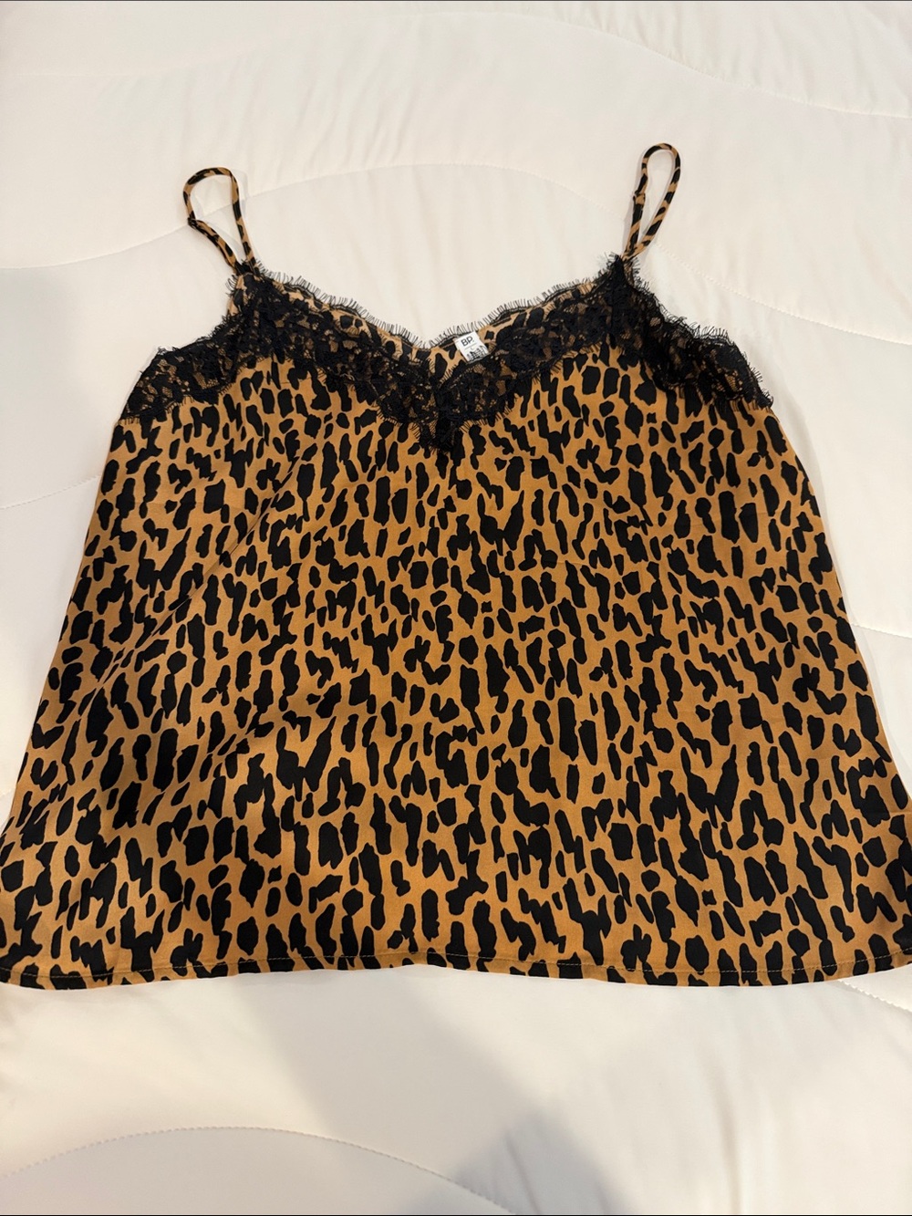 bp Leopard-Print Lace Trim Cami - Black & Tan
